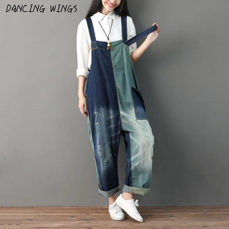 

Spring 2019 Jumpsuits Straps Camisole Wide Leg Plus size Loose Vintage Denim Overalls Ladies