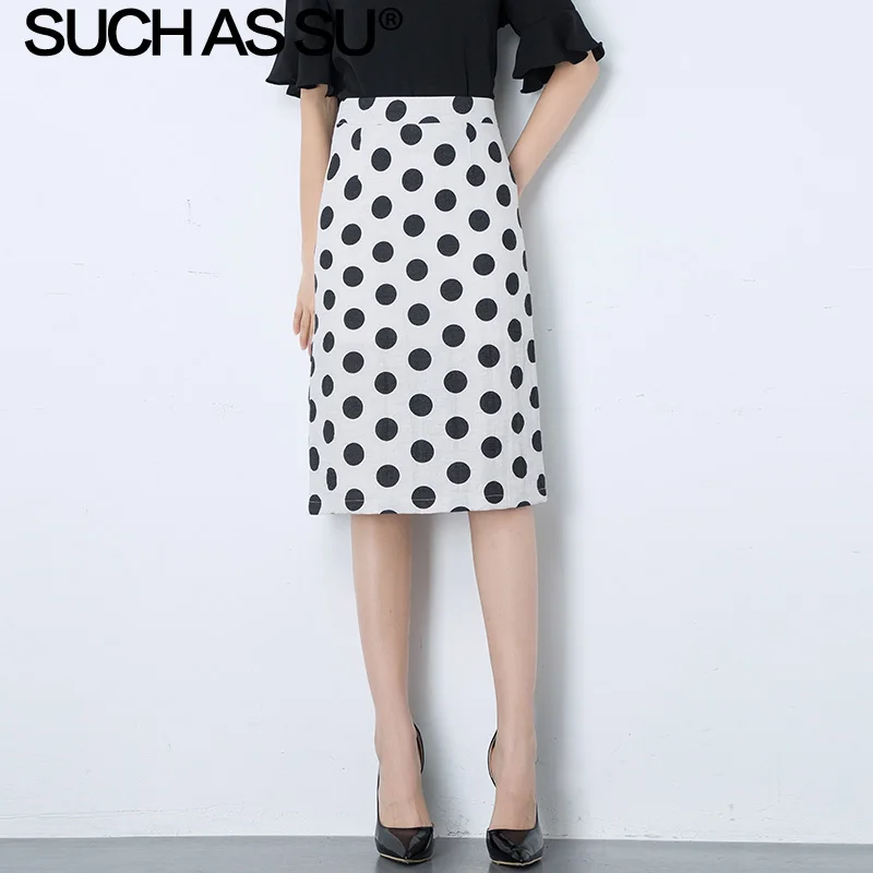 

New Linen Polka Dot Skirt Women Summer White Wave Point Print High Waist Pencil Skirt S-3XL Plus Size Midi Bodycon Skirt Female