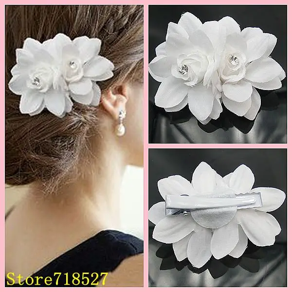 3 Pieces/Pack Fashion Women White Hair Flower Clip Hairwear Jewelry For