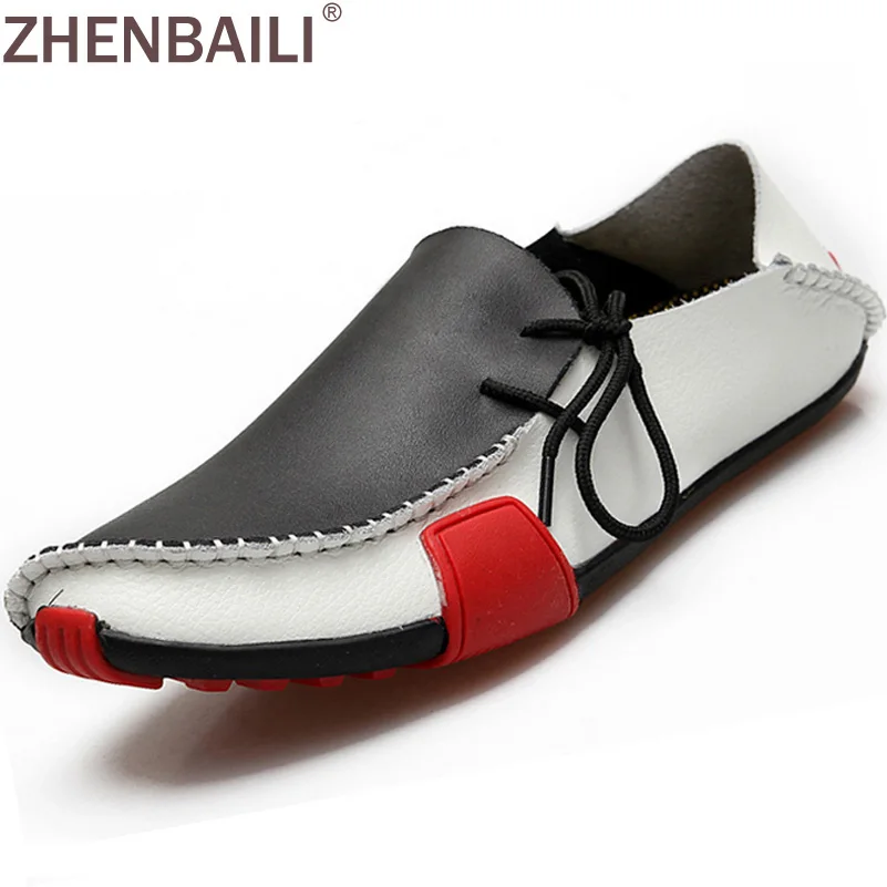 

Men Shoes Genuine Leather Driving Moccasins Mens Casual Shoes Boat Loafers Breathable Flats Splicing Lazy Shoes Plus Size