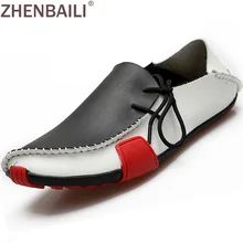 Männer Schuhe Echtes Leder Driving Mokassins Herren Freizeitschuhe Boot Faulenzer Atmungs Wohnungen Spleißen Faule Schuhe Plus Größe
