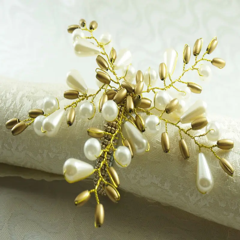 Pearl Flower Napkin Rings - Beaded Wedding Napkin Holder - 12 Pieces Napkin Rings