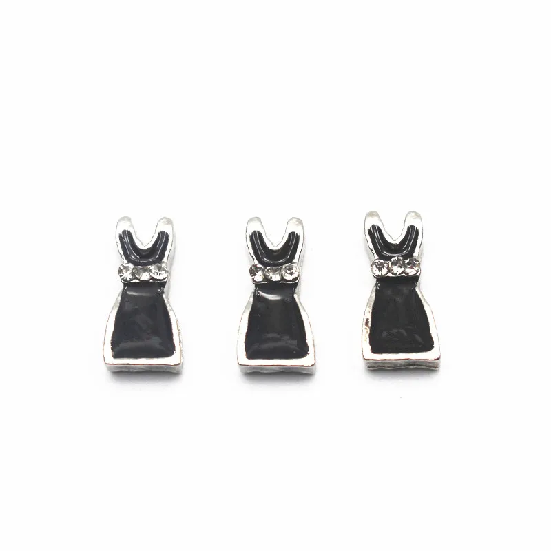 10pcs/lot Silver Enamel Black Dress Floating Charms For Glass Memory Lockets Women Bracelet Necklace DIY Jewelry | Украшения и