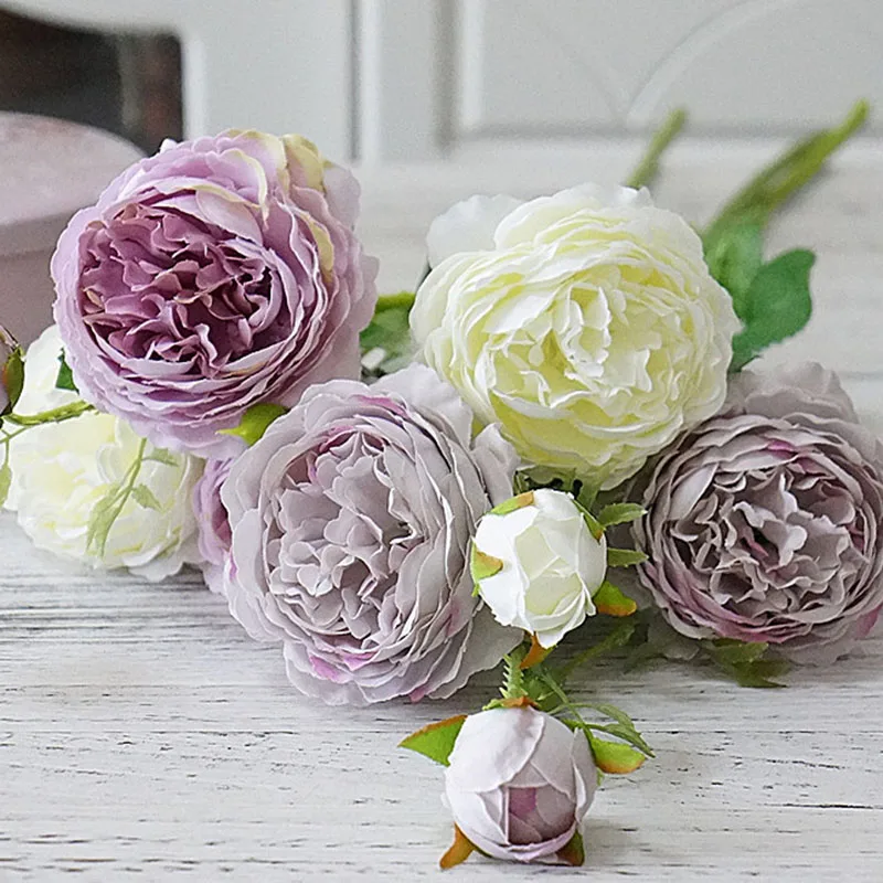 Western Rose Fake Flowers 3 Heads Artificial Flower Branch for Christmas Home Garden Decoration Wedding Silk Real Touch Florals