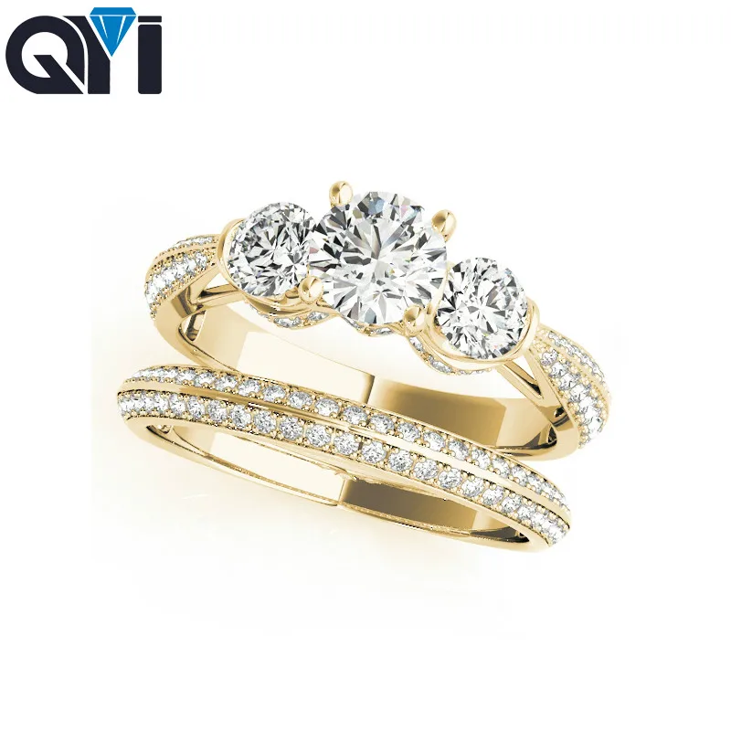 

QYI Simulated diamond 2 Pieces Wedding Set Solid 925 Sterling Silver Ring Engagement Band Fashion Jewelry For Women Size 4-10