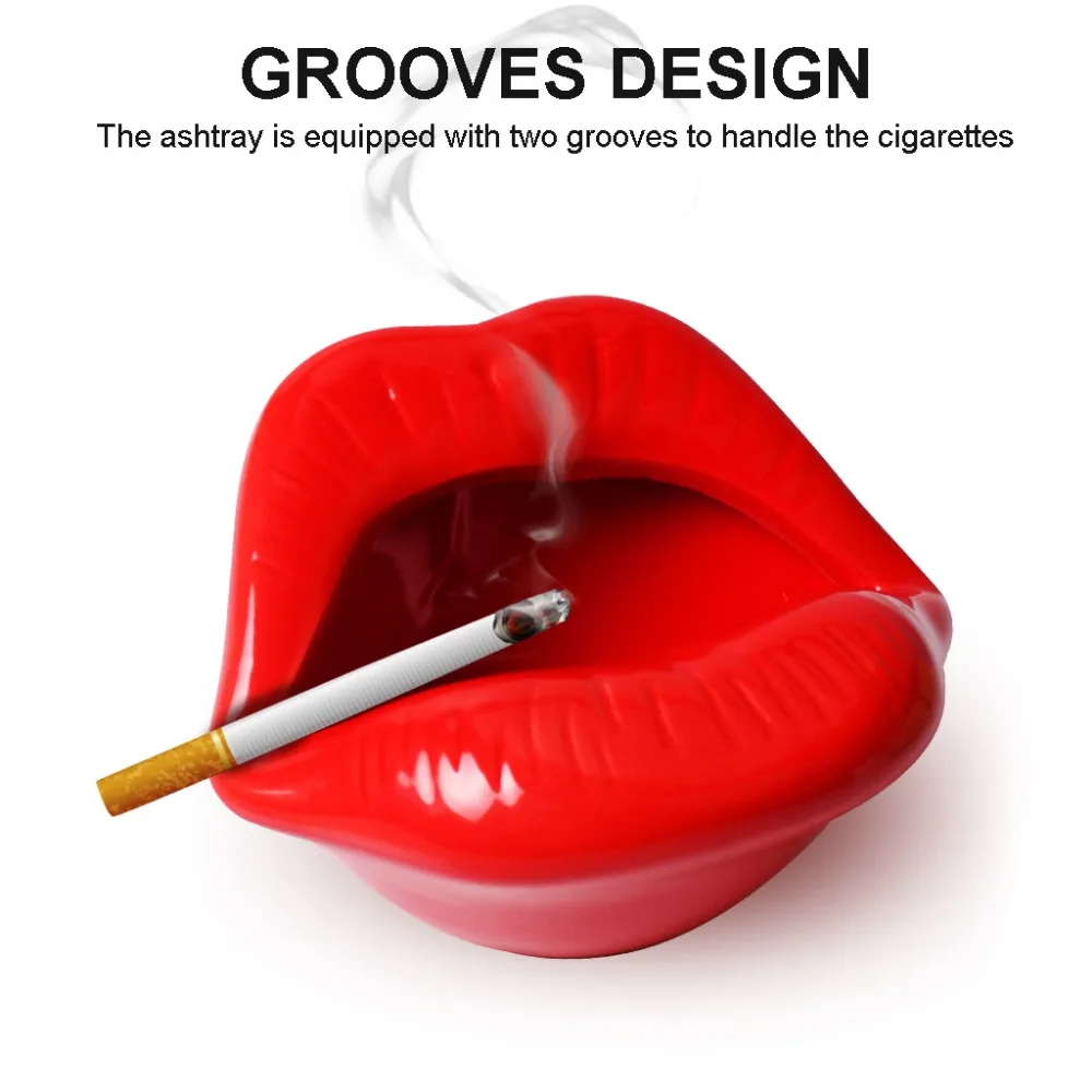 Ceramic Cigarette Ashtray Novelty Lip Mouth Cigarette Ashtray Holder For Smoker Fashion Home & Office Decorations Red (3)