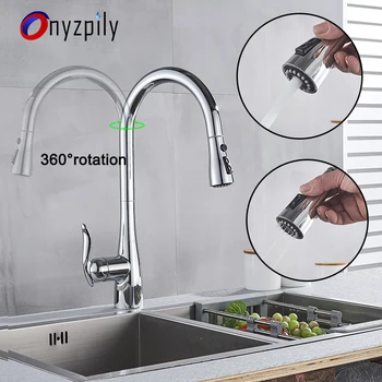 

Onyzpily Kitchen Faucets Chrome ORB Pull Out Spout Kitchen Faucet Single Handle Tap 360 Rotation Deck Mounted