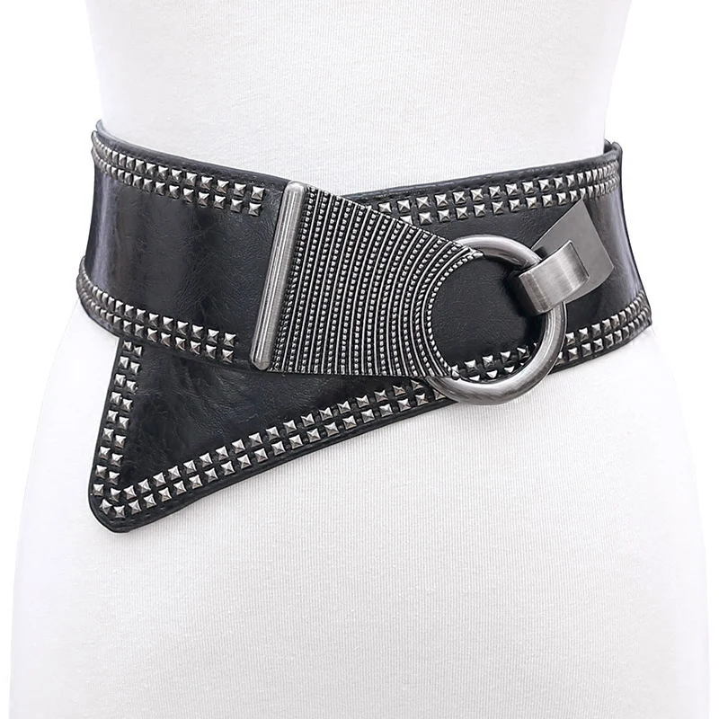 

All-match cummerbund rivet belt one-piece dress overcoat decoration strap black female fashion