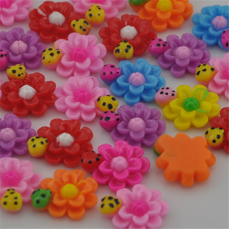 

50 pcs DIY Craft Sunflower Ladybug Flat Backed Resin Flatback Button