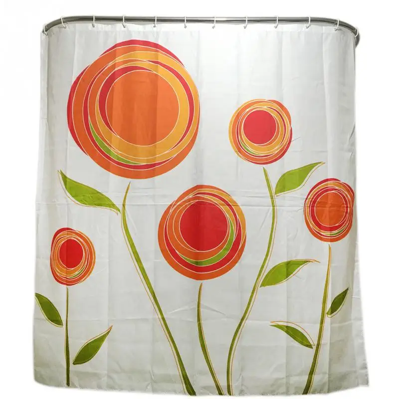 Orange Flower Family Bathroom Shower Curtain Simple Polyester 12pcs