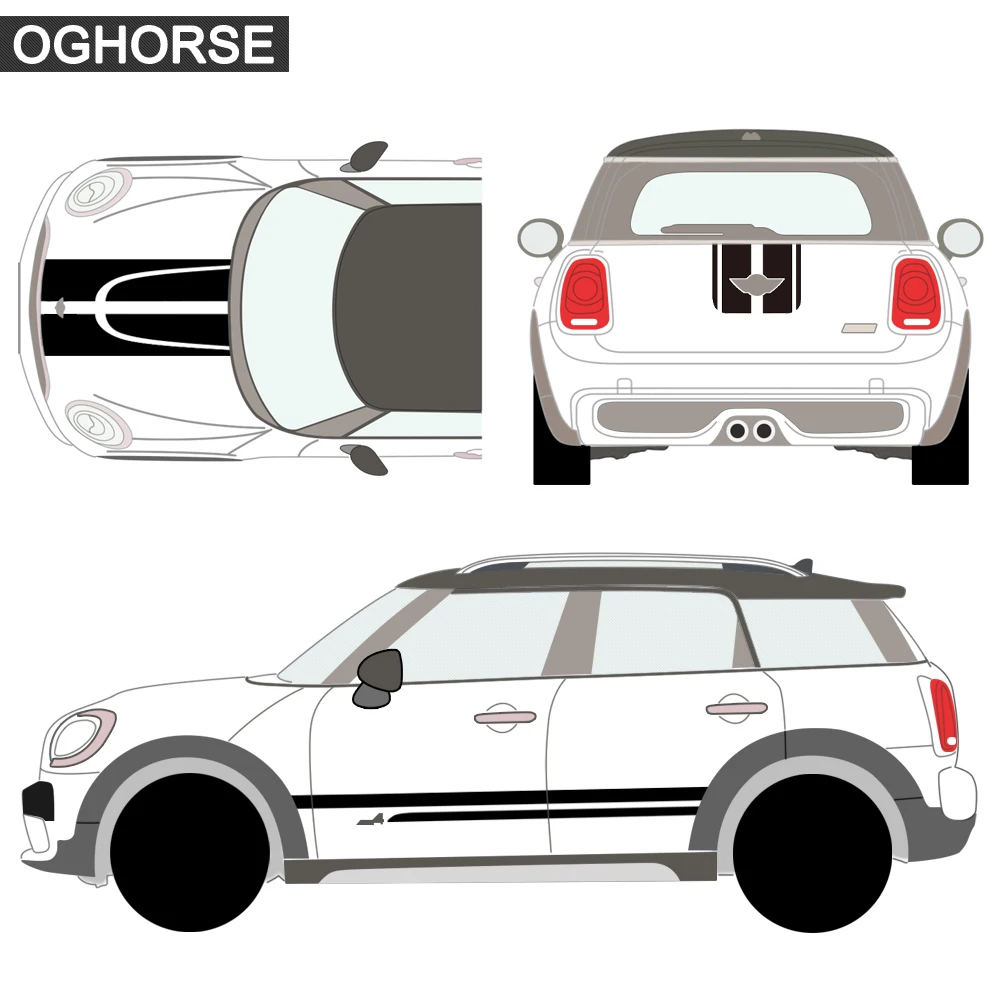 سيارة التصميم الجانبية سباق المشارب هود الخلفية غطاء المحرك جذع الجسم كيت ملصق لاصق لامع ورائع ل BMW ميني كوبر مواطنه R60 2013 -2016