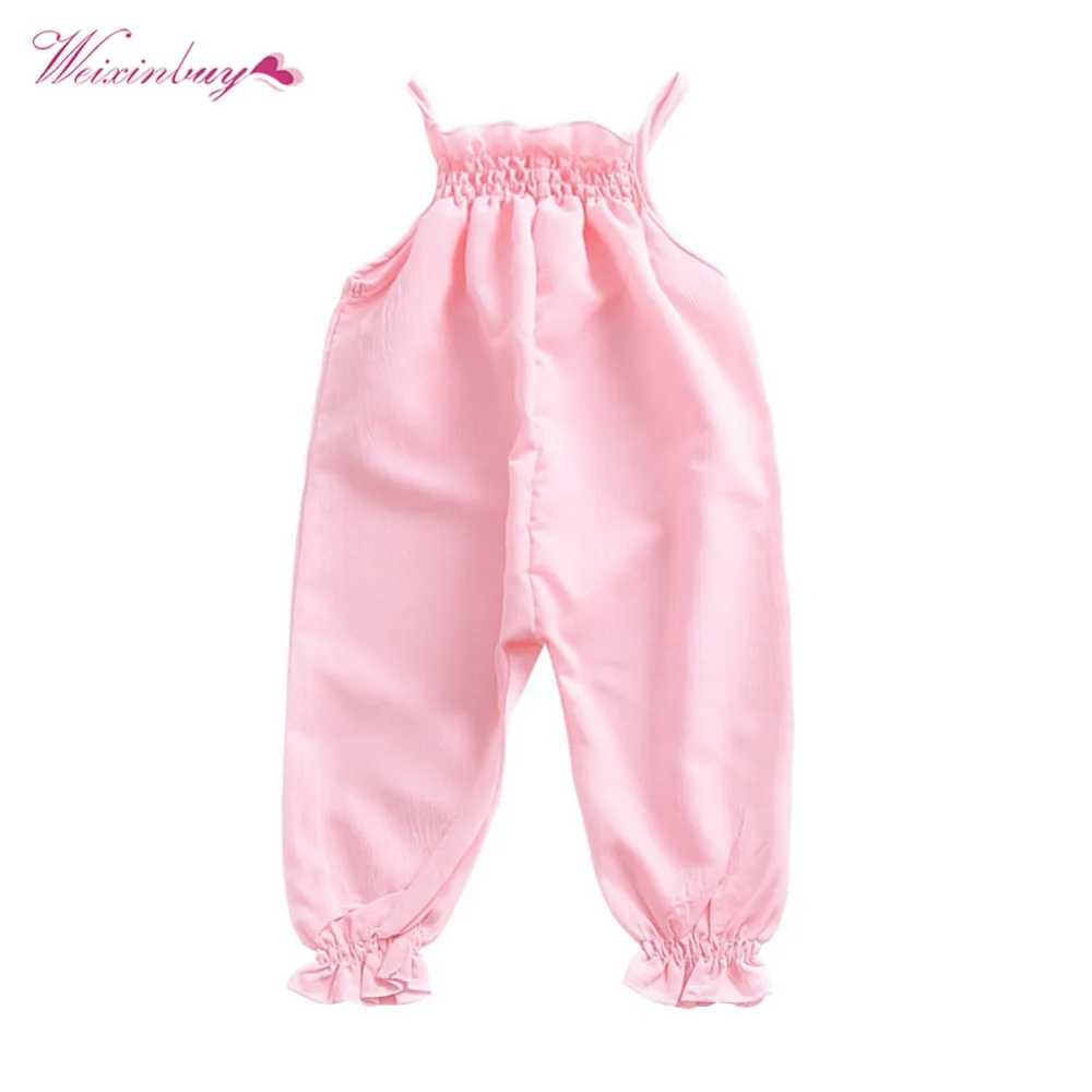 

WEIXINBUY Baby Casual Cotton Sleeveless Cute Kids Baby Girls Infant Solid Floral Halter Sling Romper Cotton Clothes Outfits