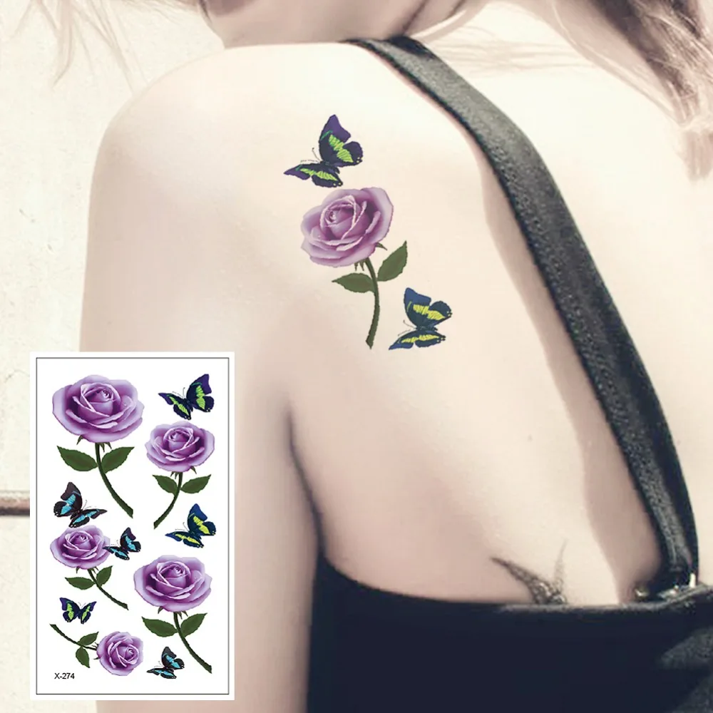 

Flower Butterfly Temporary Tattoos for Women Hand Tattoo Sticker Adult Body Art Waterproof Arm Fake Tatoo 10.5X6cm X-274