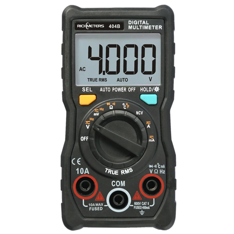 

RICHMETERS 404D Mini Digital Multimeter Temperature Auto-Ranging True-RMS intelligent NCV 4000 Counts AC/DC Voltage 10A Current