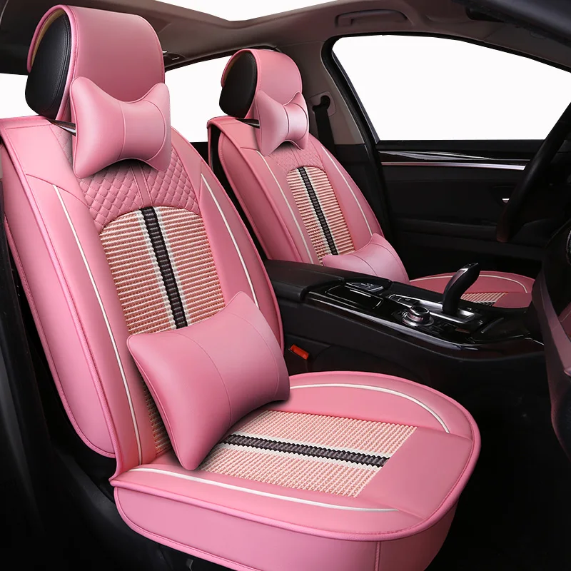 Buy (Front+Rear)Universal leather ice silk auto car