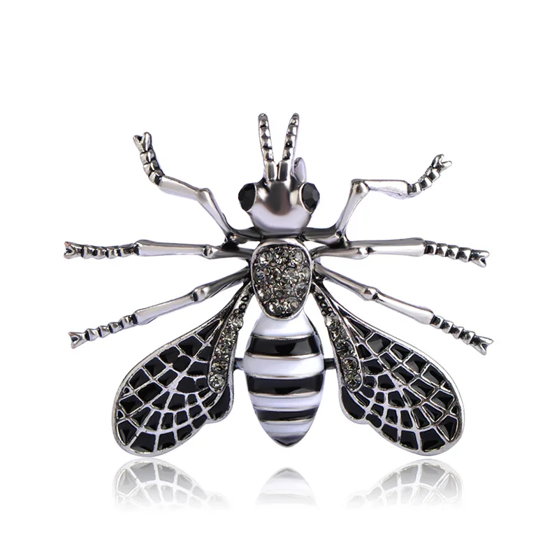 Black Enamel Bee Brooches For Women Men Vintage Alloy Crystal