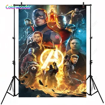 

Photography Background Captain American Iron Man with Other Avengers 5x7ft Superhero Theme Party Backdrops for Photo Booth Prop