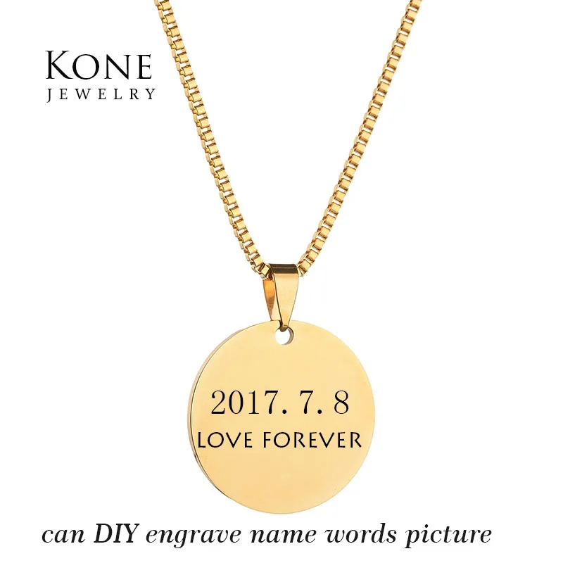 

Custom Jewelry Personality Engrave Monogram Name Photo Necklace Coin Tag Stainless Steel Necklace For Women Gift