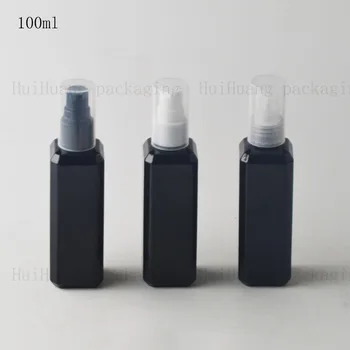 

50pcs 100ml black empty treatment cream pump travel size container bottle,square lotion pump bottles for cosmetics packaging