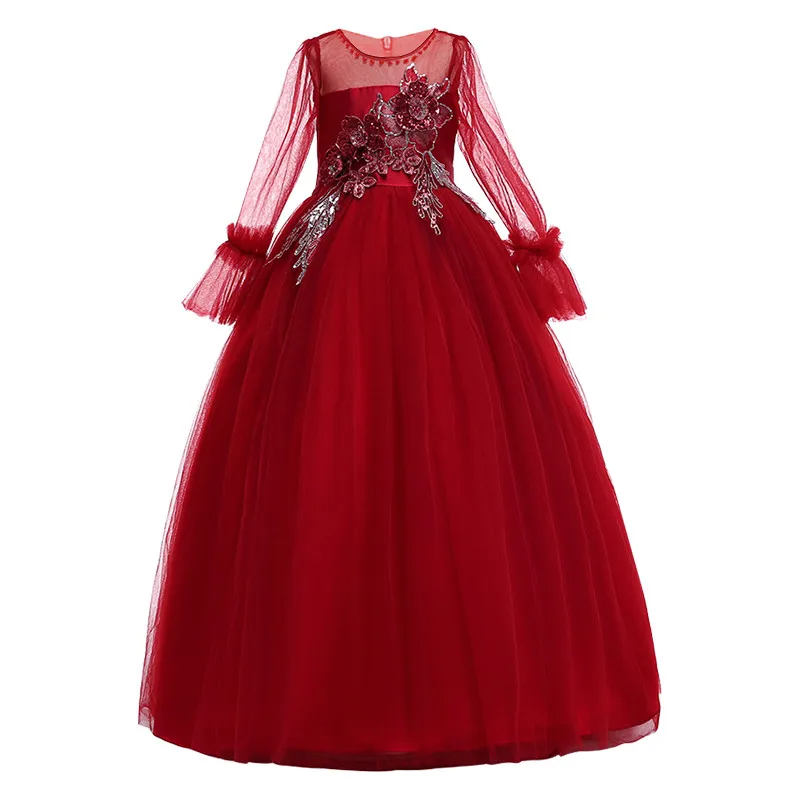 Вечерние платья кружевное платье принцессы с цветочным узором для девочек на свадьбу детская одежда для дня рождения и нового года 3, 4, 5, 6, 7, 8, От 9 до 14 лет