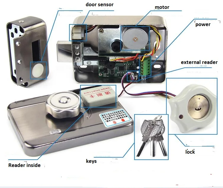 DC12V Two-way Door and Gate Access Control System Electronic Integrated RFID Lock with RFID reader with 20pcs ID 125KHZ keyfob