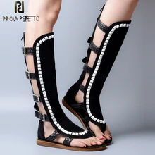 Prova Perfetto Летняя обувь стринги Заклёпки шипованных твердой Цвет выдалбливают Толстая подошва модные bota Рим Прохладный sandalias обувь