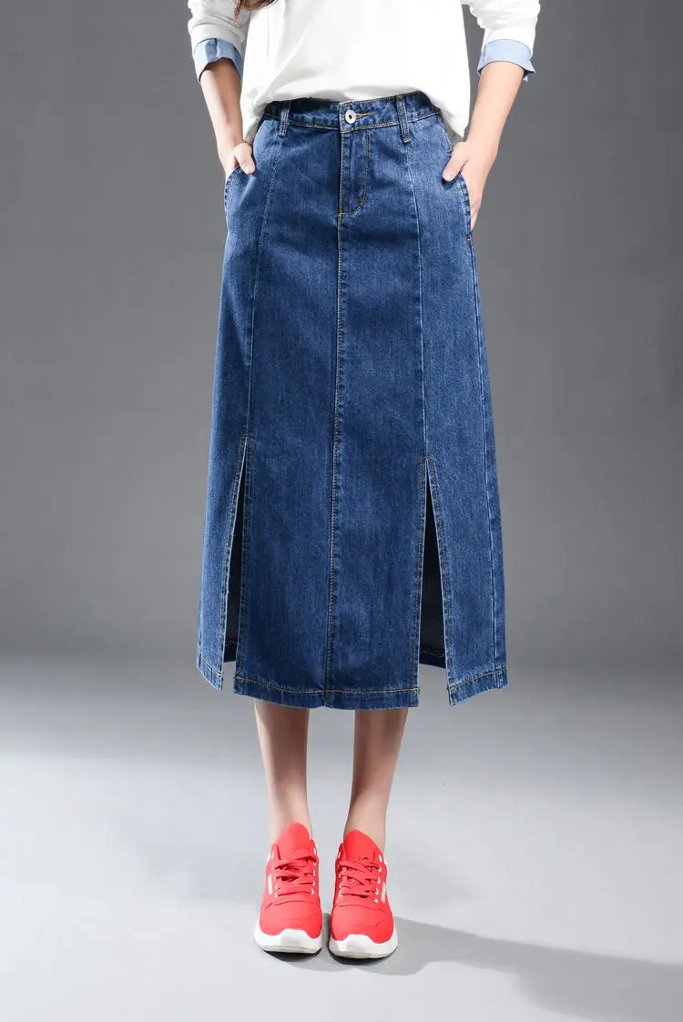 Casual skirts denim plus size mid calf straight skirts for women spring