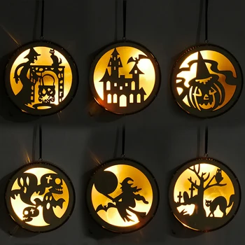

Halloween LED Lighted Wood Prop Decoration Sign Gift Craft Decoration Tealight Holder Hanging Ornament Festival Party Supplies