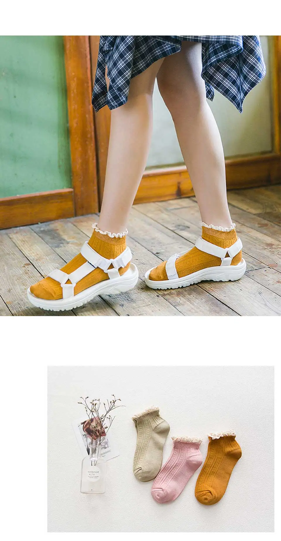 2018 Autumn and Winter New Cotton Short Tube Lace Solid Color Wild Boat Socks Small Fresh Lady Fan Warm Wear (6)