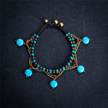 

Summer Vintage Green Round Stone Beads Charm Anklets for Women Beach Fashion Anklet Gold-color Beaded Chain Ankle Bracelet
