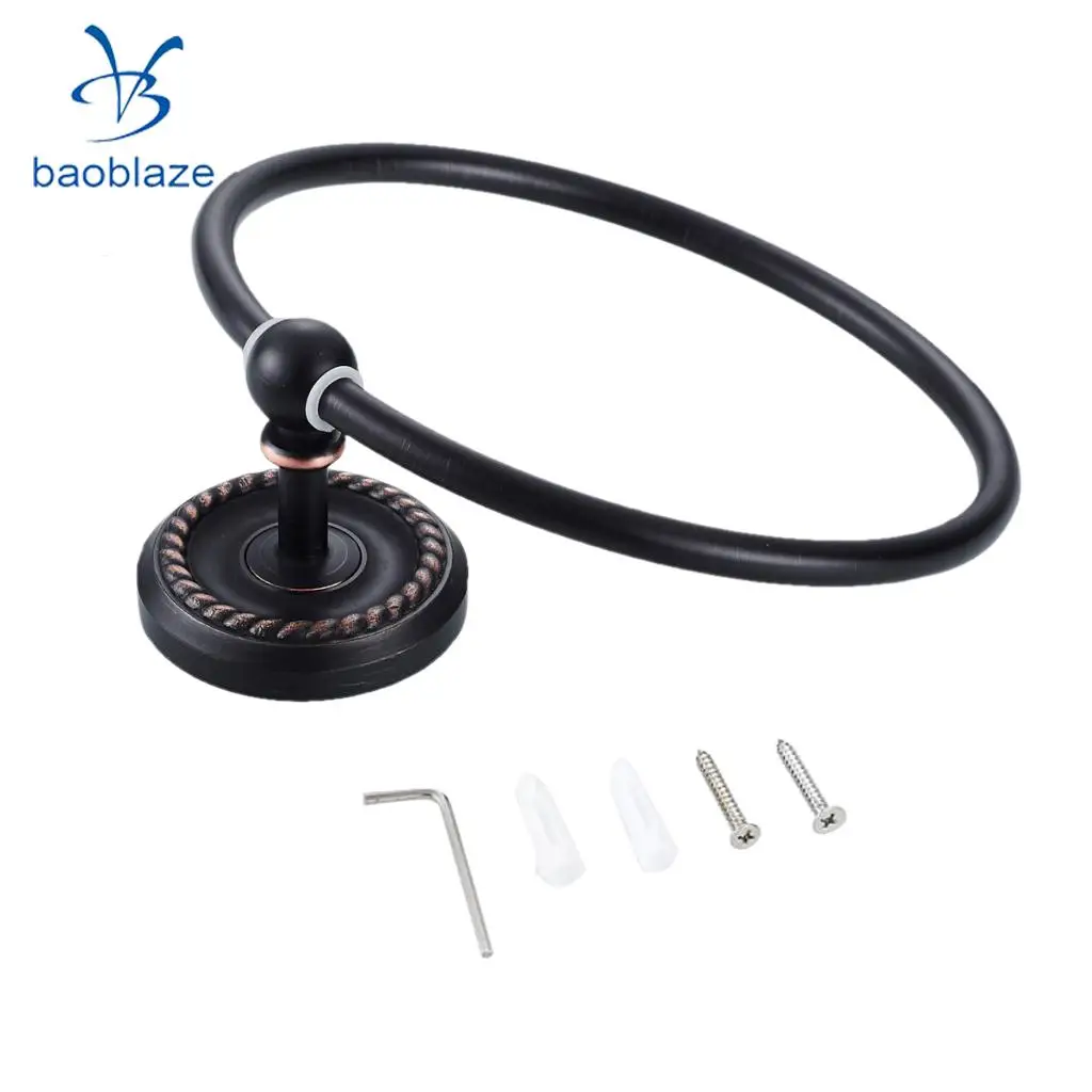 Baoblaze Large Towel Holder Rack, Bath Hanger Hook Wall Mounted Bathroom Black Brass - 1 Line, 2 Line, Round Ring Types Select