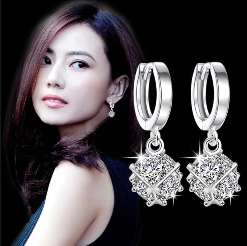 

2019 Fashion Hot Selling 925 Sterling Silver Crystal Statement Earrings for Women Girl Jewelry Female Brincos 2Y243