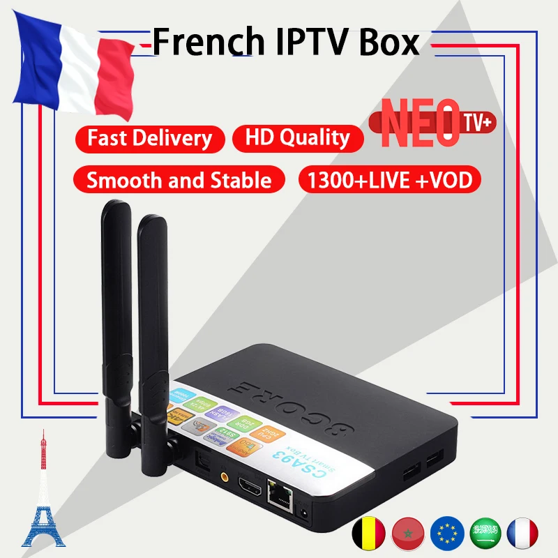 

Best Arabic French Benelux NEO+ IPTV code 1200+ LiveTV with CSA93 Android 7.0 4K TV Box Smart TV Box AmlogicS 912 4K 3GB/32GB