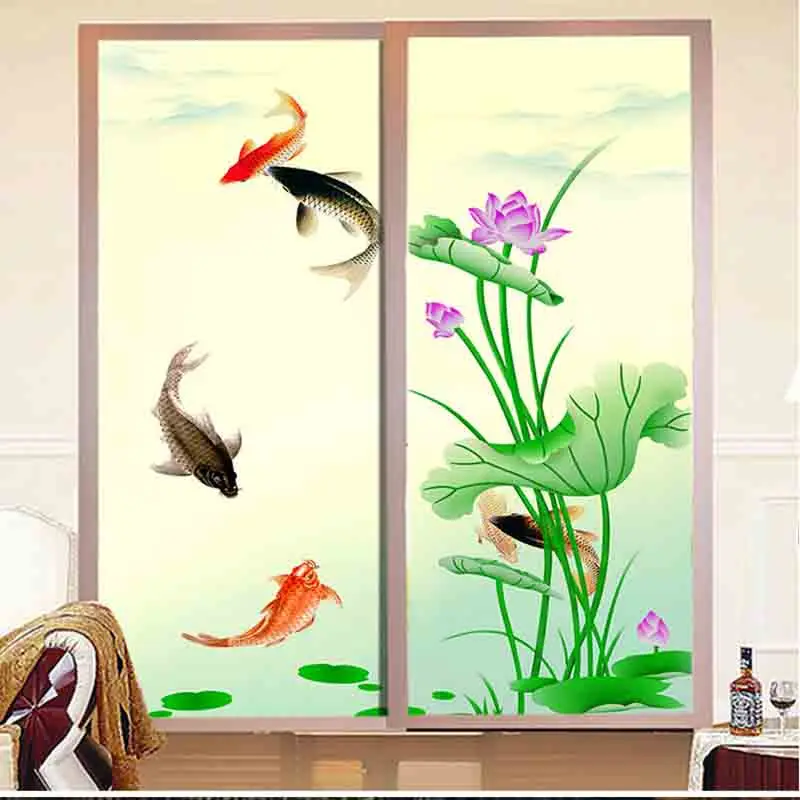 

Customized size Chinese style frosted glass film No lens attached to transparent window decals Glass stickers landscape painting