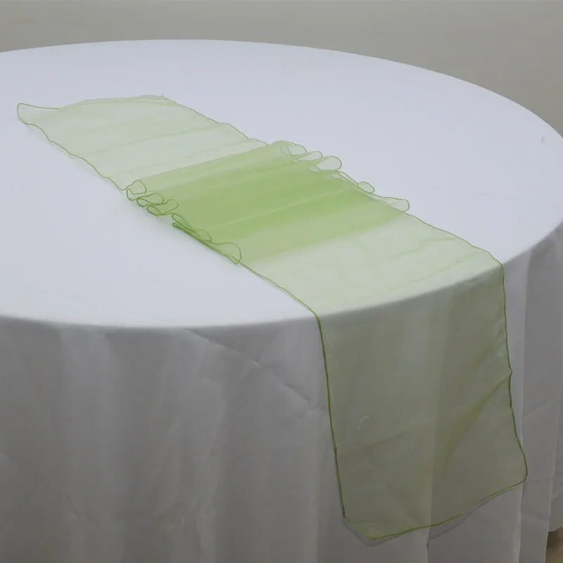 100 шт. 30x275 см Прозрачные скатерти из органзы, тюлевые настольные флаги, марлевые пояса с бантом для вечерние, свадебные украшения стола - Цвет: Apple Green