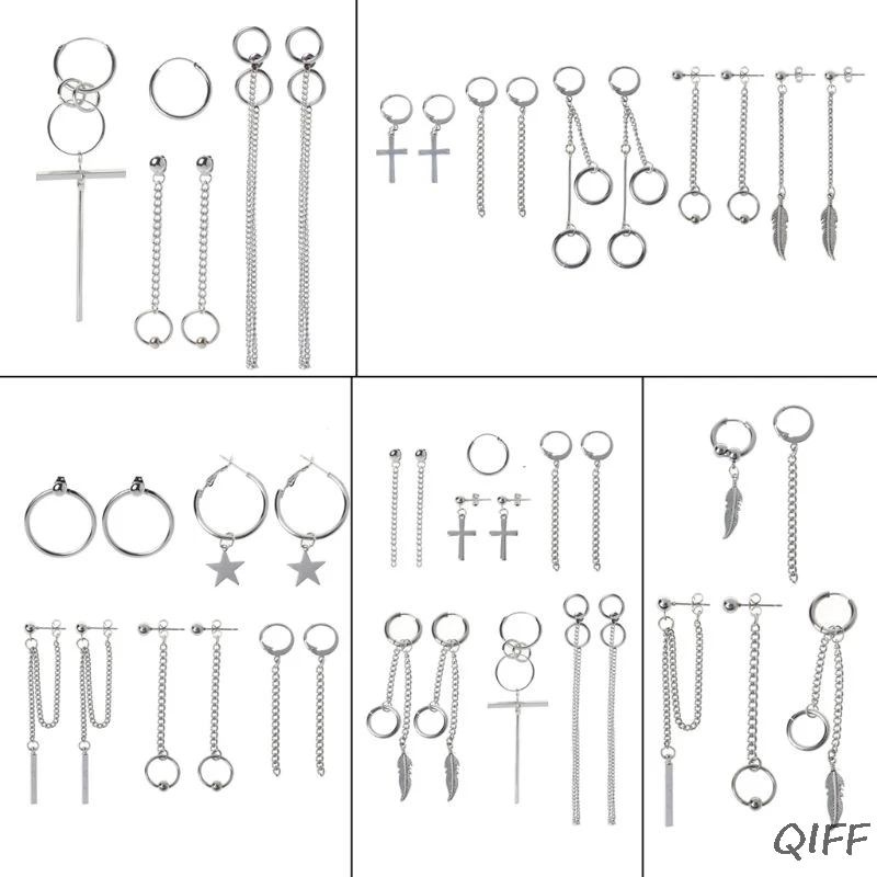 

Korea Jewelry KPOP Bangtan Boy Punk Titanium Steel Tassel Chain Drop Earring Kit