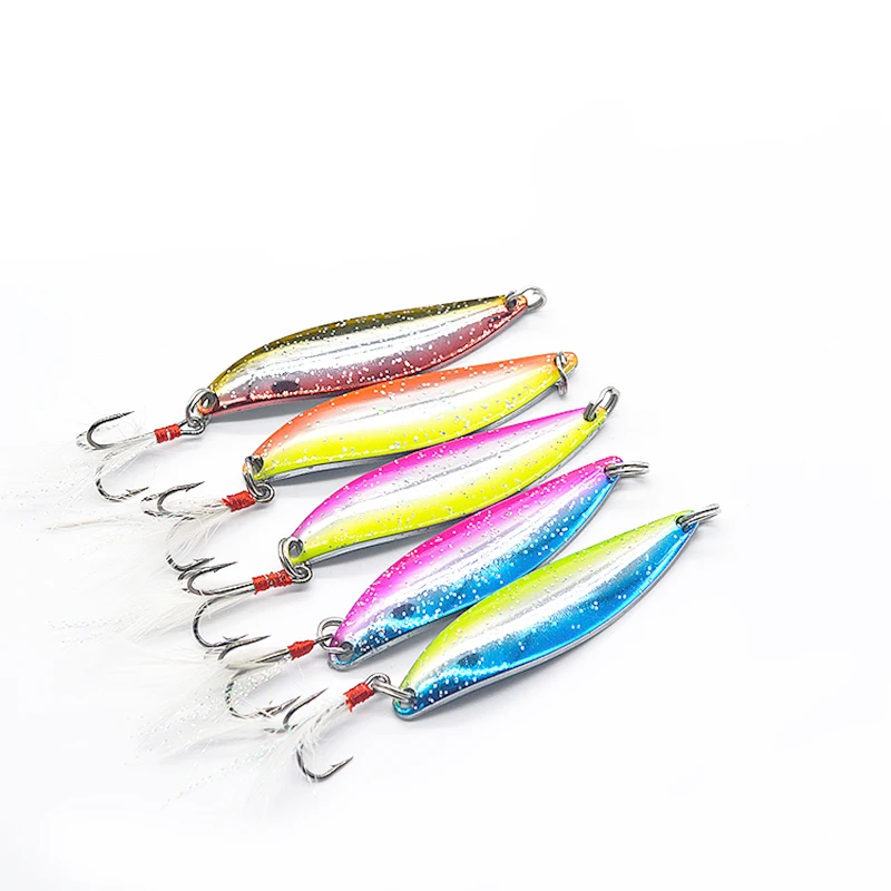 

1PCS 5g-17g 4.5cm To 7.5cm Metal 4 Colors Sequins With Feather Fishing Lures Spoon Lure Hard Baits Bass Pike Fishing Tackle