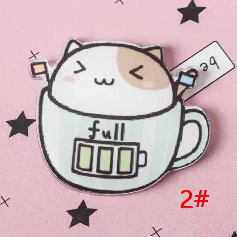 1 шт. Милая чашка в виде кошки Мультяшные значки на булавке Kawaii значок bacgets на рюкзак значки на одежду акриловые значки Z67 - Цвет: 2