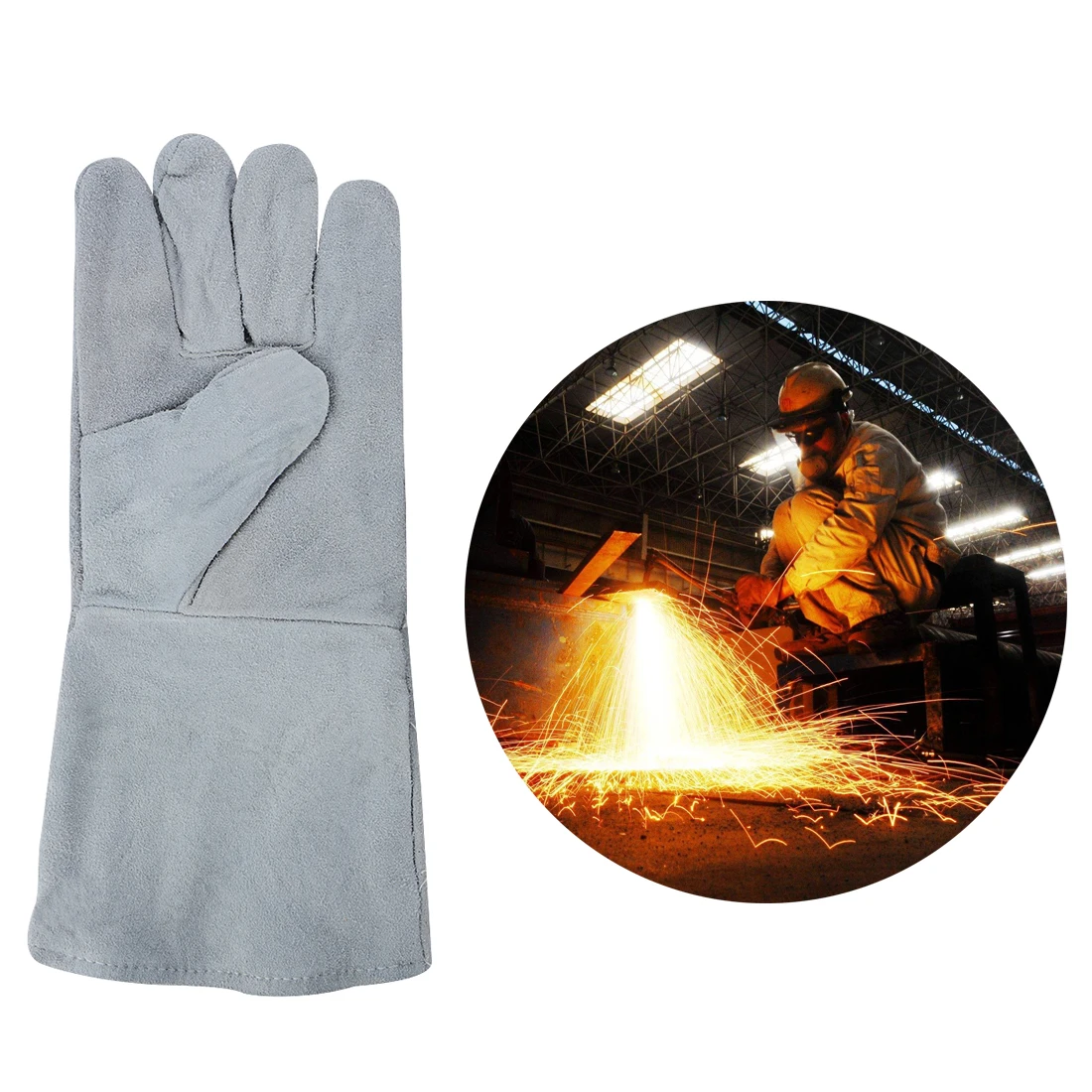 1 Pair 14'' Heat insulation welding Gloves Heavy Duty Lined Welding