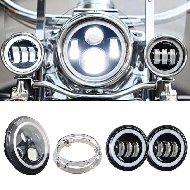 7 inch 40W LED Headlight Daymaker + 2pcs 4.5 inch LED Fog Light DRL Headlamp Black Set Kits For Harley Davidson Motocycle d