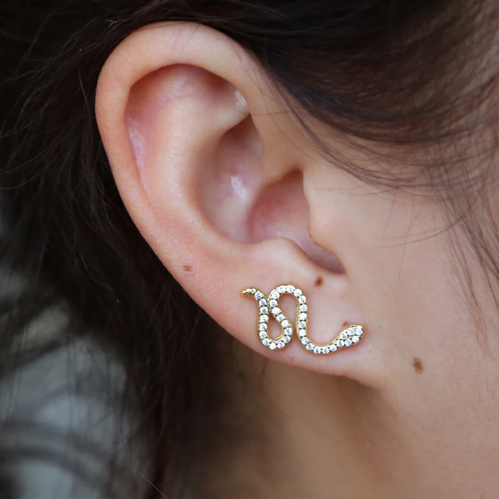 925 Цвет серебристый, золотой Змея Ear Jacket Earrings для Для женщин Reptile Jewelry животного хрустальные серьги лакомство букле D'oreille Femme
