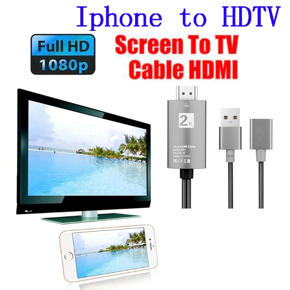 

2 Meter USB to HDMI Cable HDTV Digital AV Adapter 1080P Smart For Apple iPhone 8 7plus 6S 5S iPad For Andriod IOS For Projector