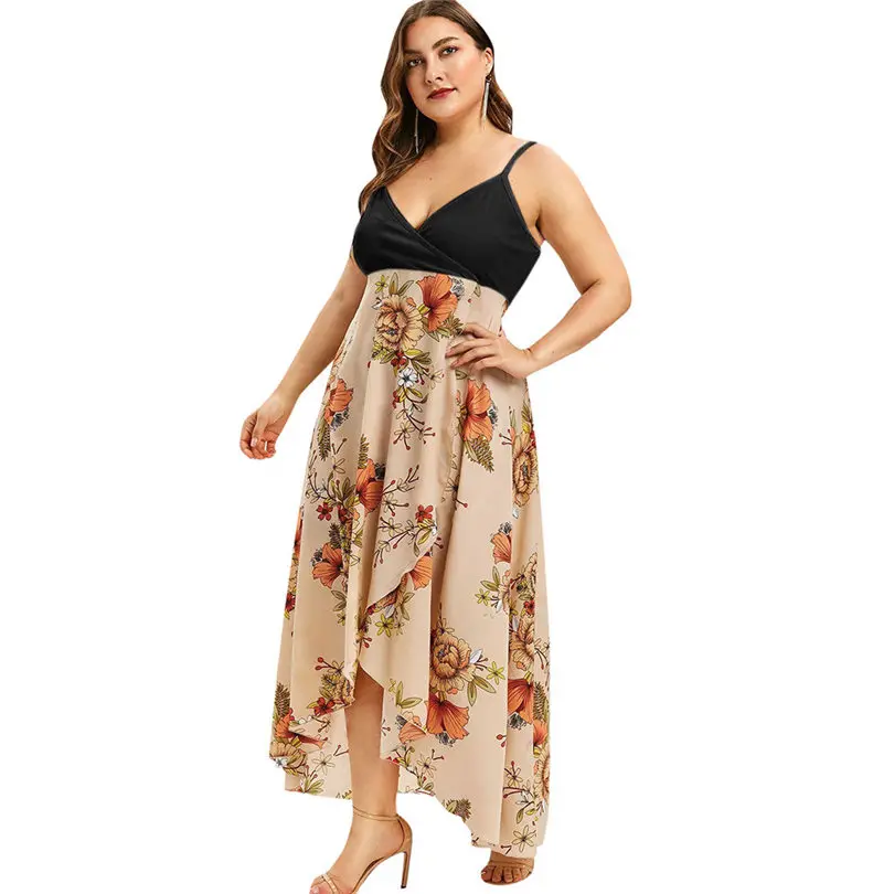 New Women Summer Plus Size V-neck Casual Bohemia Print  Sling Backless Swing Dress Holiday Fashion Party Dress Vestidos #4A30 (5)