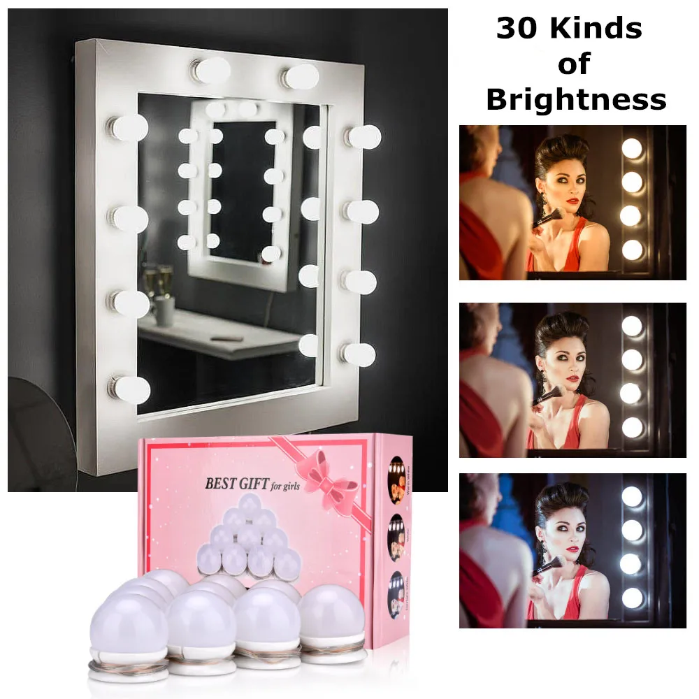 Голливудский светодиодный светильник для туалетного столика, 30 видов яркости, настенный светильник для макияжа, зеркальная полоска, настольная лампа для туалетной комнаты, Косметическая лампа для ванной комнаты