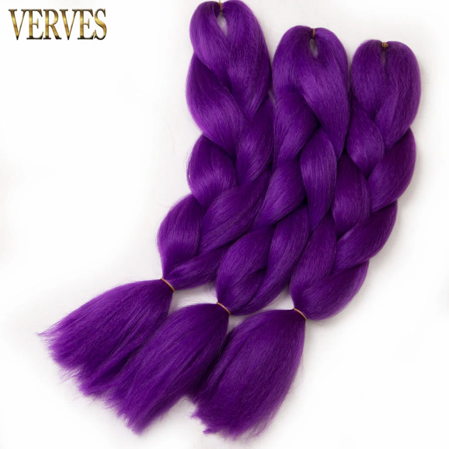 VERVES синтетические плетеные волосы для наращивания, 1 шт., 24 дюйма, 100 г/шт., высокотемпературное волокно, вязанное крючком, огромные косички, цвет пруэ