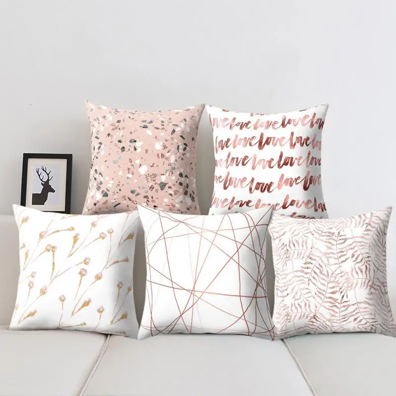 

Square Pillowcase Rose Gold Pink Nordic Home Almofadas Para Throw Pillows Cover