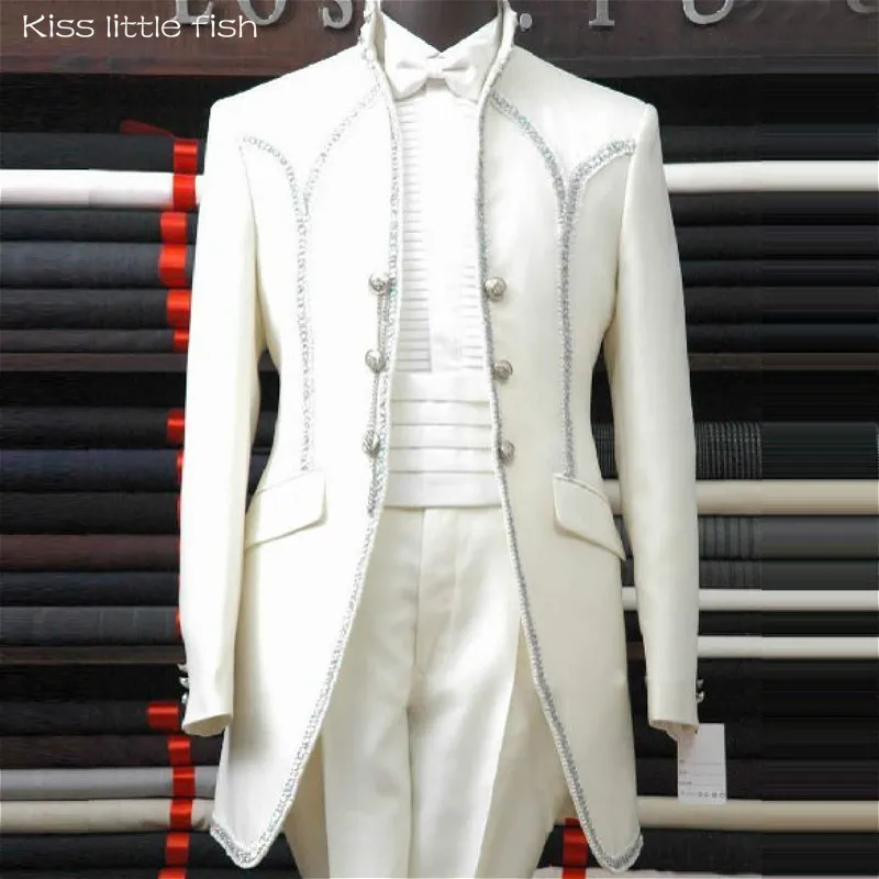 Free shipping Free custom made Fashion wedding groom wear White Ivory 2