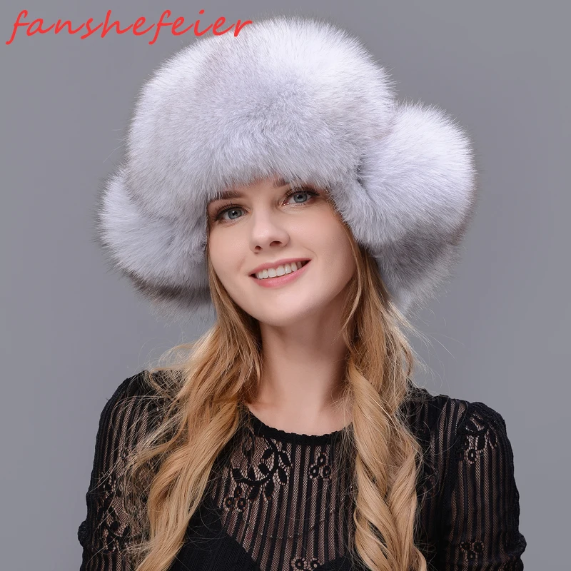 

Woman's dragon hat protects the ears of the hat winter skiing warm natural fox fur sheepskin hat raccoon fur hat whole fur