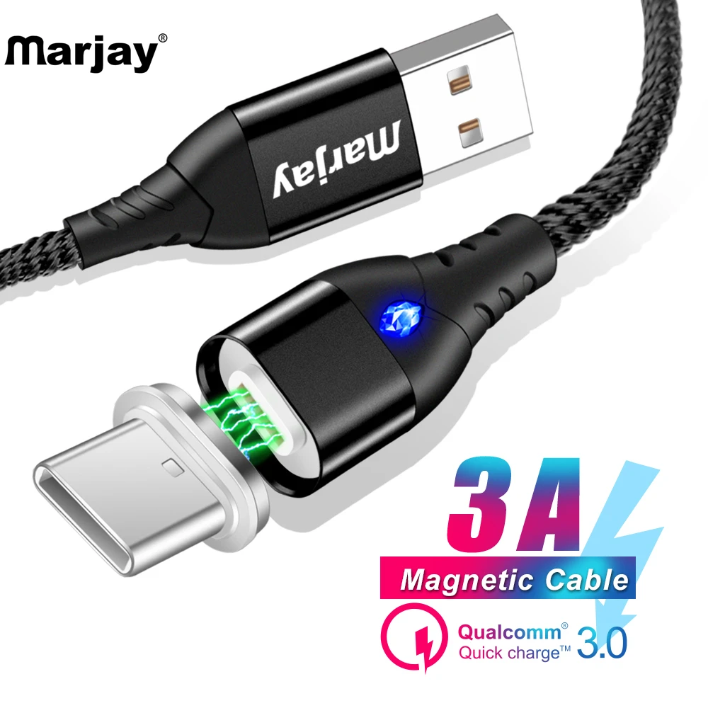 Магнитный кабель Marjay 3A Быстрая зарядка 3 0 USB Type C для Samsung S8 S9 Nokia 8 Xiaomi Mi8 Mi9 магнитное