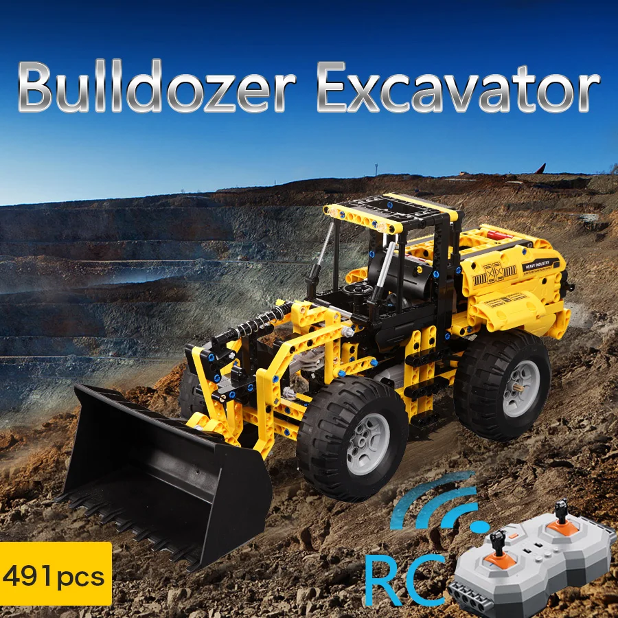 Ceny CaDA ładowarka łyżkowa spychacz koparka RC klocki do budowy zestaw klocków pilot Crawler kompatybilny Legoing Technic City